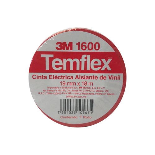 Cinta Aislante 19Mm 3/4"X 18Mts Temflex 1600 Rojo, 3M 3M1600R
