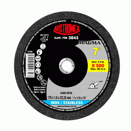 AUSTROMEX - 3843 - Disco de corte para acero inoxidable 7"