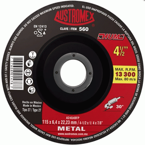 AUSTROMEX - 560 - Disco tipo 27 p/desbaste de metal 4 1/2" 