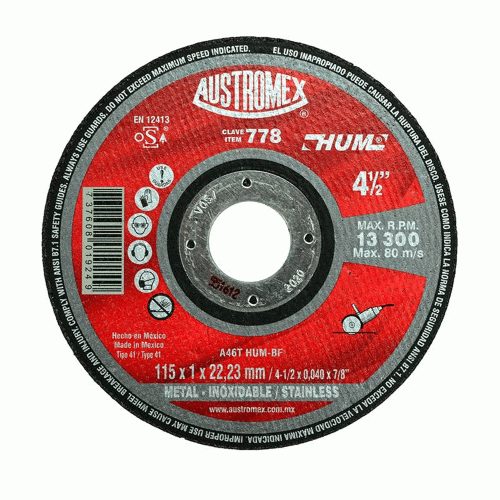 AUSTROMEX - 778 - Disco de corte plano delgado para metal e inoxidable 4-1/2"