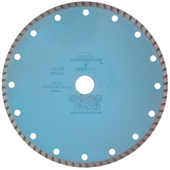 Disco de diamante de 230 x 2.5 x 22.23 mm para cortar materiales de construcción en general AUSTROMEX 2504