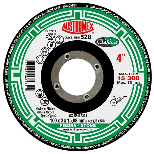 AUSTROMEX - 528 - Disco de corte 4 x 1/8 x 5/8 piedra clas