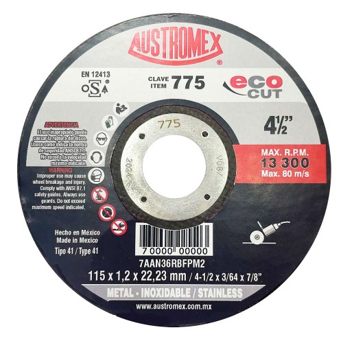 Austromex - 775 - Disco para corte de metal 4-1/2" x 3/64" x 7/8" ecocut
