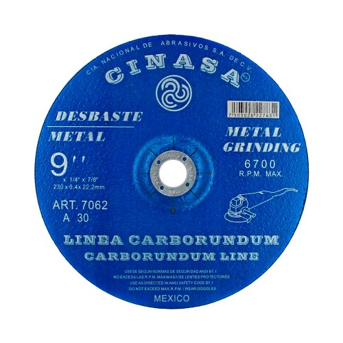 Disco Desbaste Metal 9" 7062, Carborumdum, Cinasa 7062