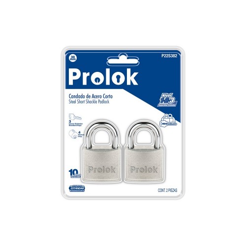 PROLOK - P22S382 - Juego de 2 candaso acero, gancho corto