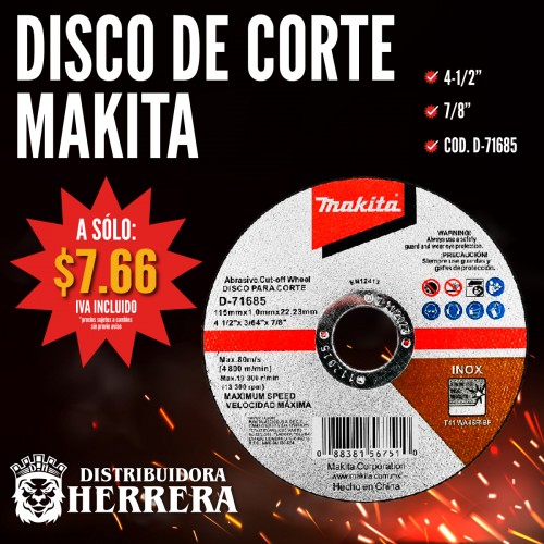 Makita - D-71685 - Disco de corte para acero inoxidable 4-1/2" x 3/64" x 7/8""