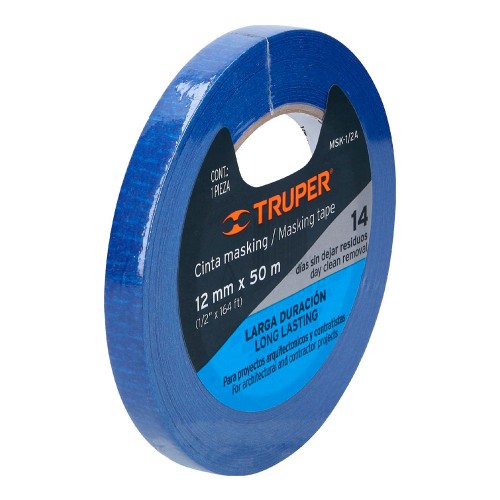 Cinta masking tape azul de 1/2' x 50 m para pintor, Truper 12620