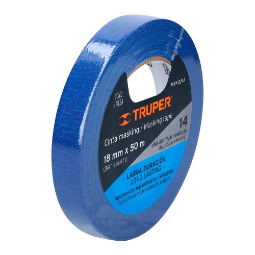 Cinta masking tape azul de 3/4' x 50 m para pintor, Truper 12621