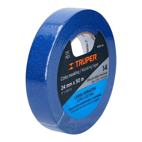 Cinta masking tape azul de 1' x 50 m para pintor, Truper 12622
