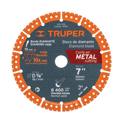 Disco de diamante de 7' x 1.6 mm para corte metal, Truper 15154
