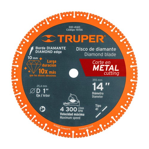 Disco de diamante de 14' x 2.6 mm para corte metal, Truper 15156