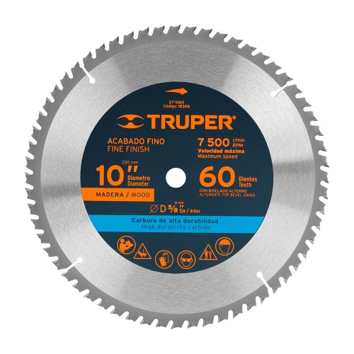 Disco sierra 10' para madera, 60 dientes centro 5/8', Truper 18306