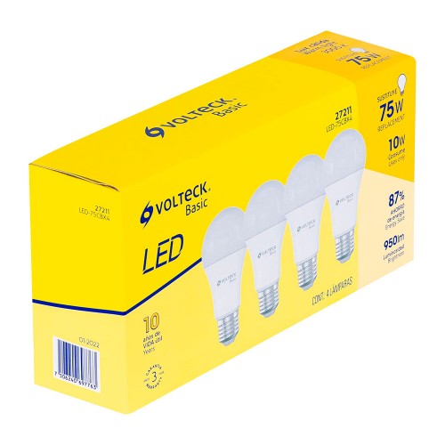 Pack de 4 lámparas LED A19 10 W (equiv. 75 W), luz cálida 27211