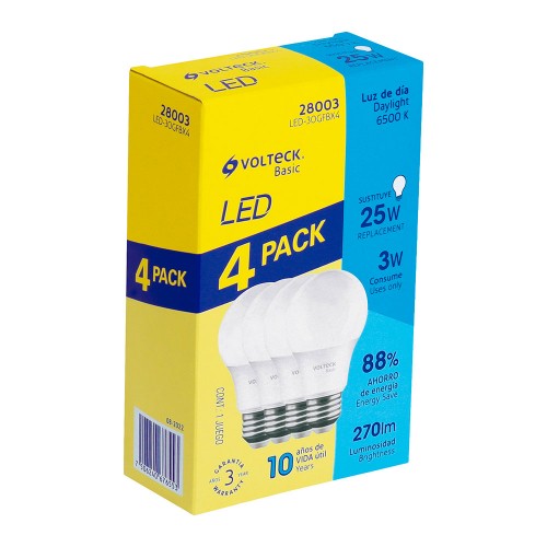 Pack de 4 lámparas LED G45 3 W (equiv. 25 W), luz de día 28003