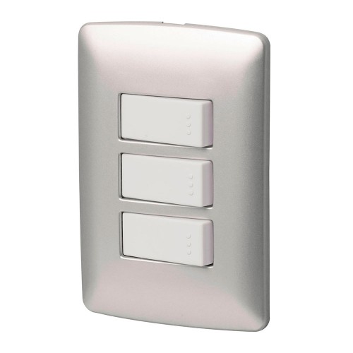 Placa armada 3 interruptores sencillos,plata, línea Italiana 46482
