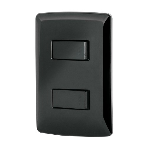 Placa armada, 2 interruptores sencillos,negro,línea Italiana 47597