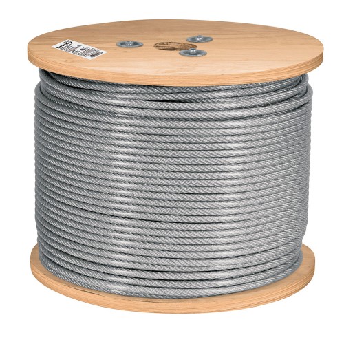 Metro de cable rígido 1/4' acero 7x7 recubierto PVC, 300 m 48808