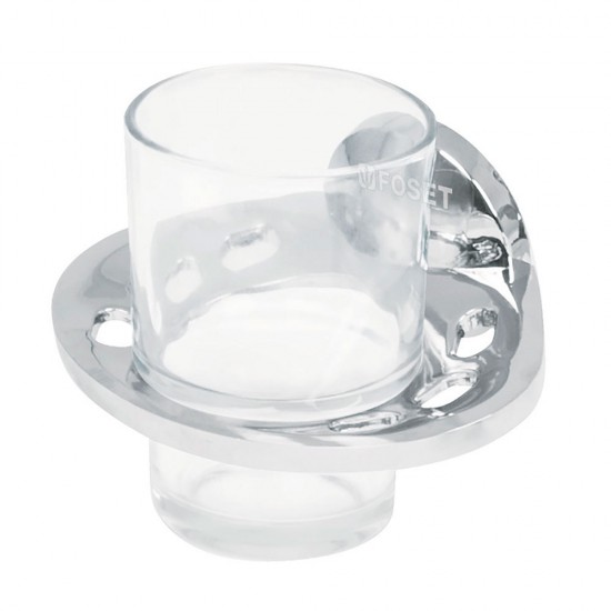 Portavaso cepillero metálico con vaso de vidrio, Foset Aqua 49398