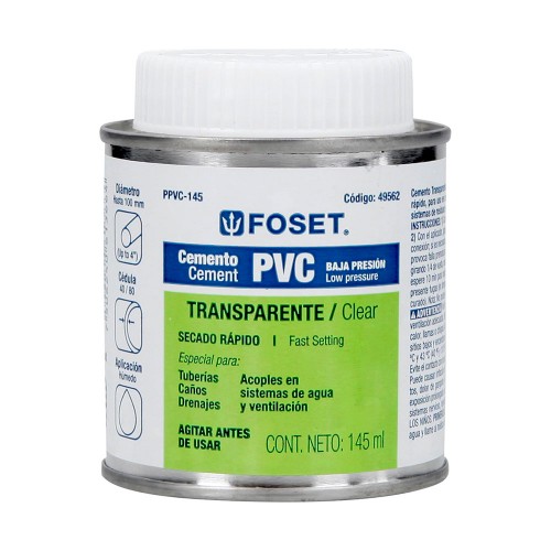 Cemento para PVC en bote de 145 ml, baja presión, Foset 49562