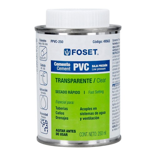 Cemento para PVC en bote de 250 ml, baja presión, Foset 49563