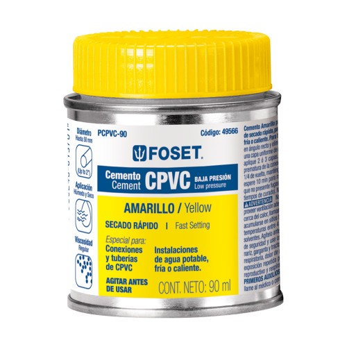 Cemento para CPVC en bote de 90 ml, baja presión, Foset 49566