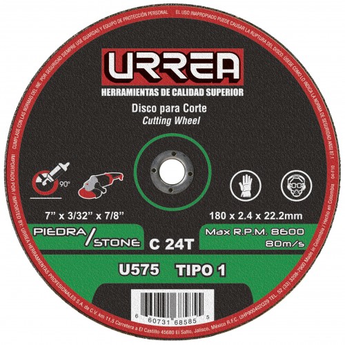 Urrea - U575 - Disco abrasivo tipo 1 para piedra 7 x 3/
