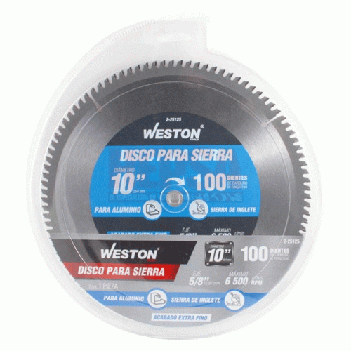 Weston - Z-25125 - Disco para sierra circular para aluminio 10'' x 5/8'' 100dt