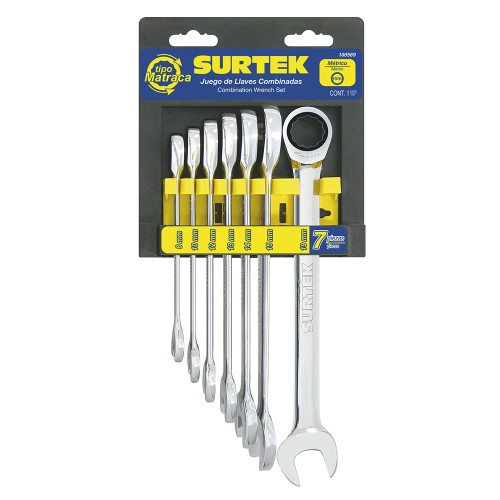 Surtek - 100569 - Juego de 7 llaves combinadas matraca mét