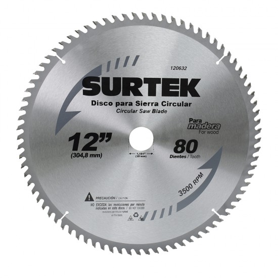 Surtek - 120632 - Disco para sierra circular para corte madera 80 dientes, 12"