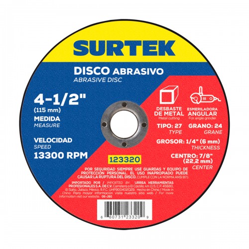 Surtek - 123320 - Disco abrasivo tipo 27 para desbaste lig