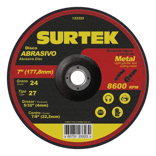 Surtek - 123323 - Disco abrasivo tipo 27 para desbaste de