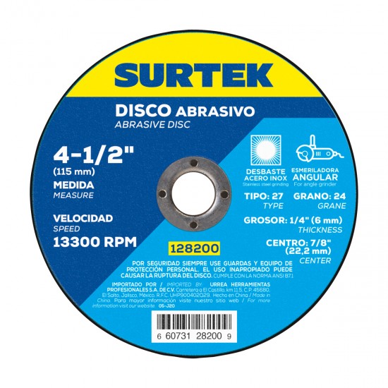 Surtek - 128200 - Disco abrasivo tipo 27 para desbaste de