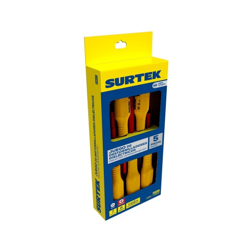 Juego de destornilladores con mango amarillo dieléctricos 1000 V combinados, 5 piezas Surtek D4VC