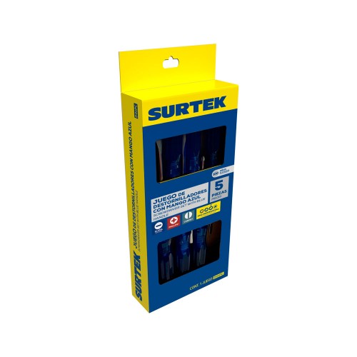 Juego de destornilladores con mango azul combinados con caja, 5 piezas Surtek D01PC